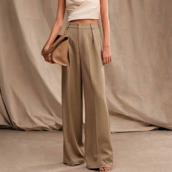 Pants - High Waisted Wide Leg Suit Trousers